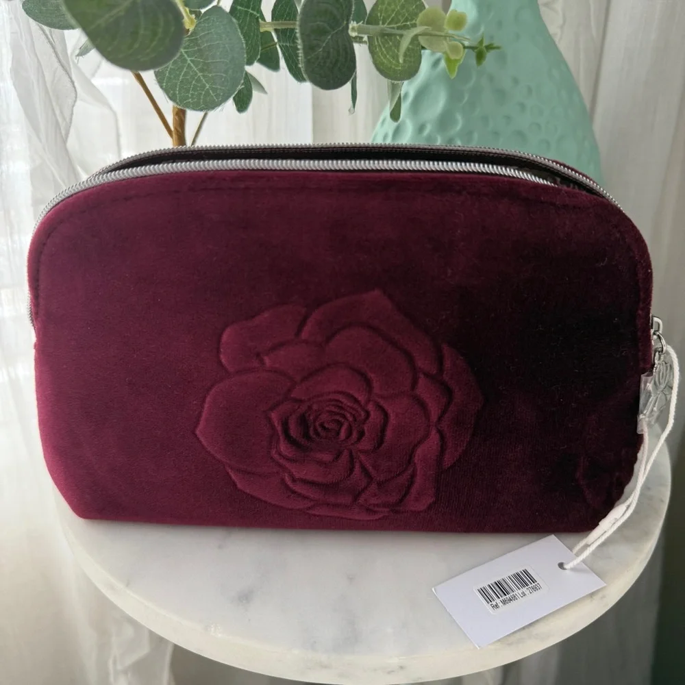 Sisley Burgundy Velvet Floral Clutch | Make Up Bag - Picture 5 of 10